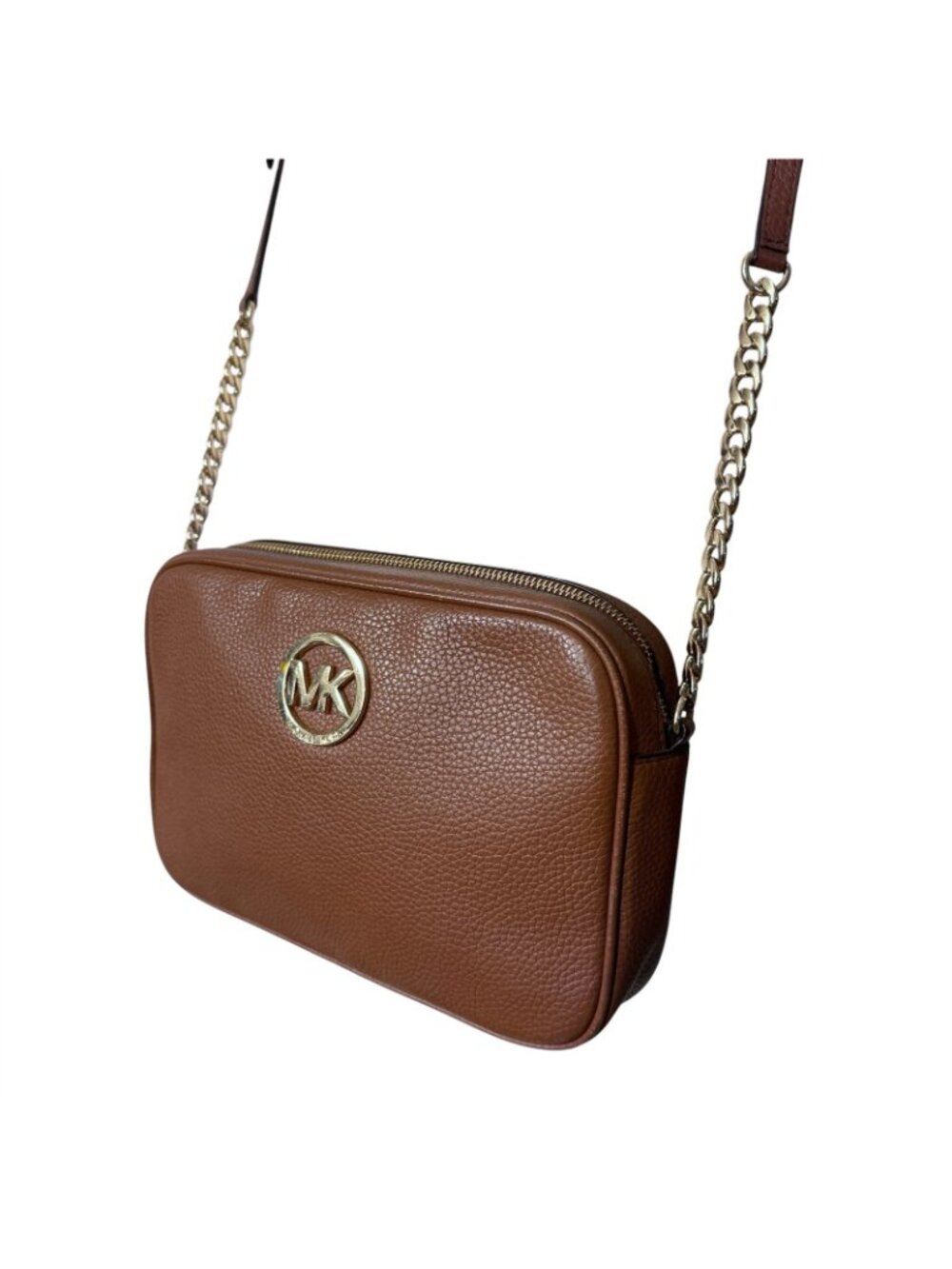 Michael Kors Fulton Crossbody Purse Bag Handbag Brown Pebbled Leather